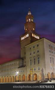 City Hall tower in Opole Poland at night