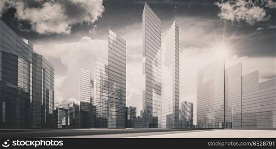 City in clouds 3d rendering. City in clouds - concept architecture project. 3d rendering. City in clouds 3d rendering