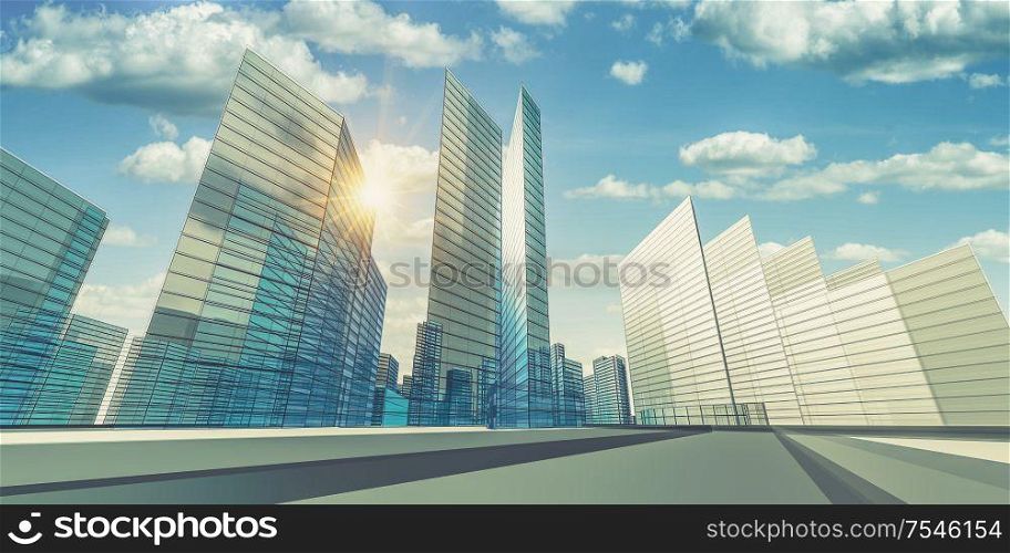 City in clouds - concept architecture project. 3d rendering. City in clouds 3d rendering