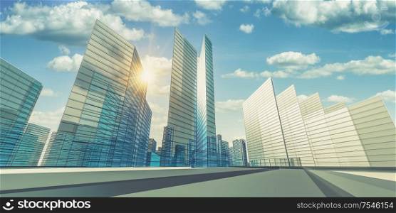 City in clouds - concept architecture project. 3d rendering. City in clouds 3d rendering