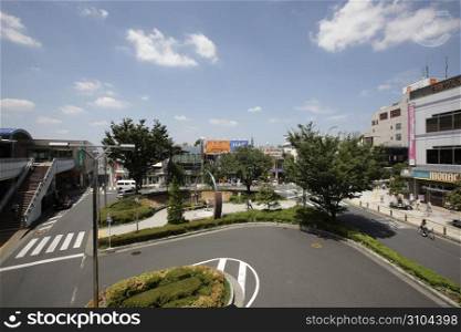 City landscape, buildings and roundabout