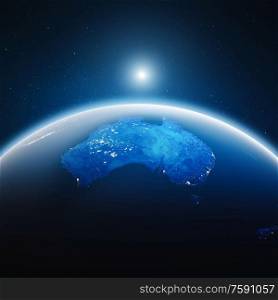 City lights Australia. Elements of this image furnished by NASA. 3d rendering. City lights Australia