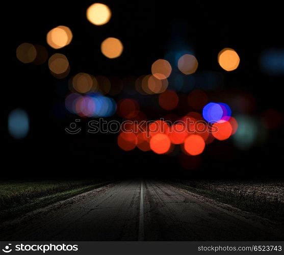 City lights bokeh. City lights bokeh. Night background blurred landscape