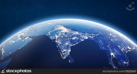 City lights India. Elements of this image furnished by NASA. 3d rendering. City lights India