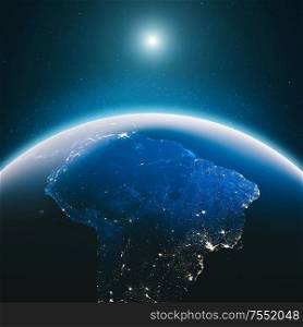 City lights South America. Elements of this image furnished by NASA. 3d rendering. City lights South America