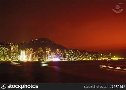 City lit up at night, Hong Kong, China