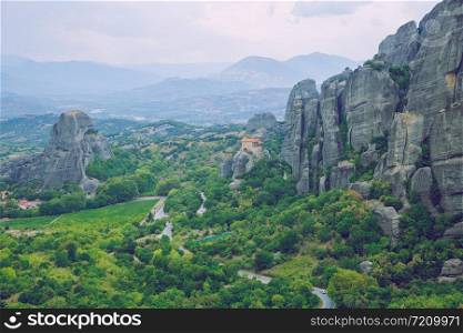 City Meteora, Greek Republic. Mountains and places of worship, church and shrines. 12. Sep. 2019. Travel photo.