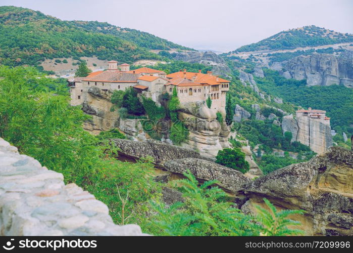 City Meteora, Greek Republic. Mountains and places of worship, church and shrines. 12. Sep. 2019. Travel photo.