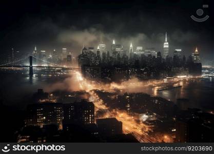City night landscape. Modern view. Generate Ai. City night landscape. Generate Ai