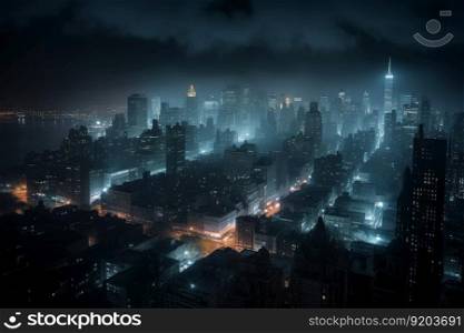 City night landscape view. Panorama street. Generate Ai. City night landscape view. Generate Ai