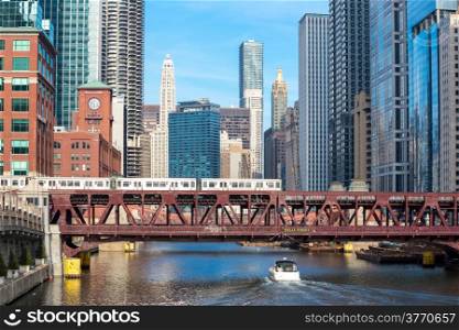 City of Chicago downtown and River with bridges