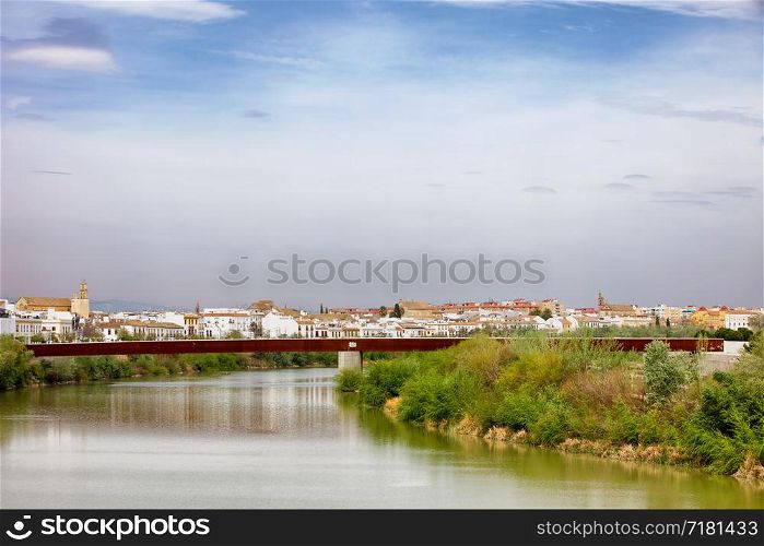 City of Cordoba skyline with Puente de Miraflores over Guadalquivir river in Andalusia, Spain.