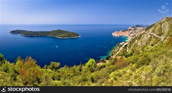 City of Dubrovnik and Lokrum island panoramic view, Dalmatia archipelago in southern Croatia