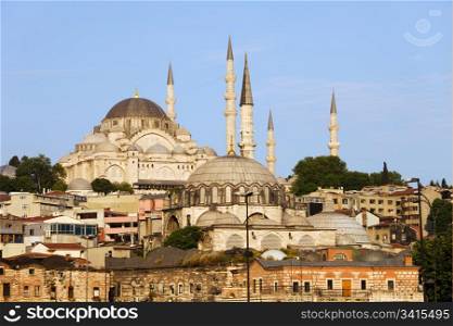 City of Istanbul in Turkey historic architecture, on the hill Suleymaniye Mosque (Ottoman imperial mosque), early morning