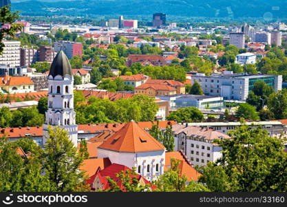 City of Ljubljana architecture and green landscape, capital of Slovenia