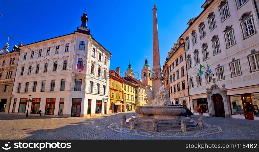 City of Ljubljana old cobbled center street, capital of Slovenia
