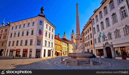 City of Ljubljana old cobbled center street, capital of Slovenia