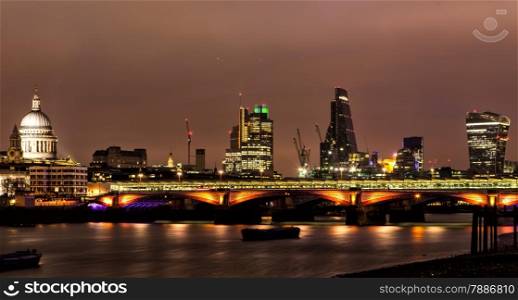 City of London and St Paul cathedral at night, UK