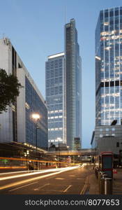 City of London in the night.Financial buildings