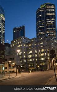 City of London in the night.Financial buildings