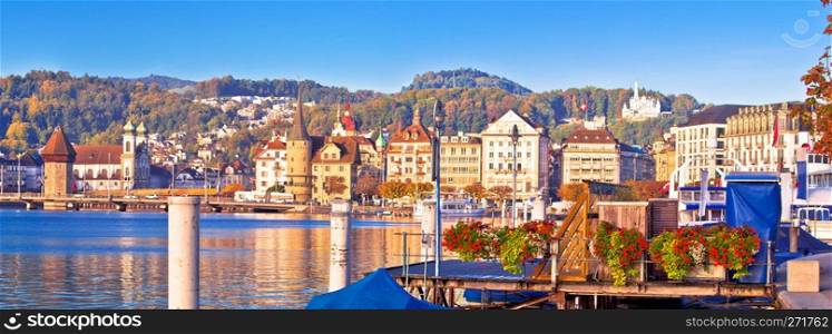 City of Lucerne lake waterfront and harbor panoramic view, central Switzerland