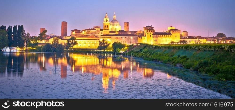 City of Mantova skyline lake reflections dawn view, European capital of culture 