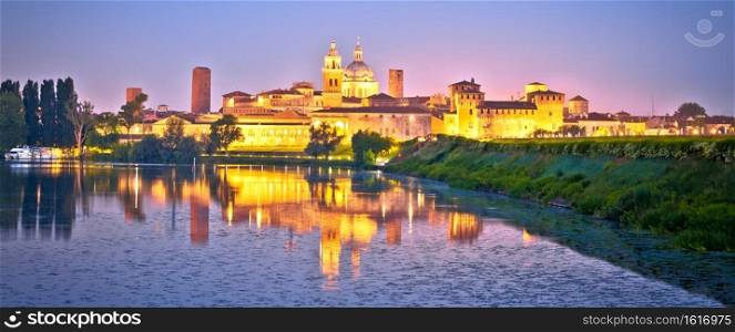City of Mantova skyline lake reflections dawn view, European capital of culture