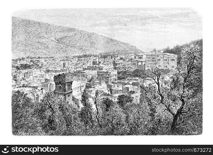 City of Nablus in West Bank, Israel, vintage engraved illustration. Le Tour du Monde, Travel Journal, 1881