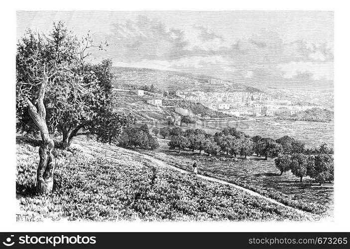 City of Nazareth in Israel, vintage engraved illustration. Le Tour du Monde, Travel Journal, 1881