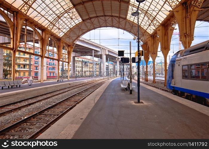 City of Nice central train station view, tourist destination of Franch riviera, Alpes Maritimes department of France