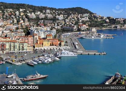 City of Nice in France, beautiful view above Port of Nice on French Riviera