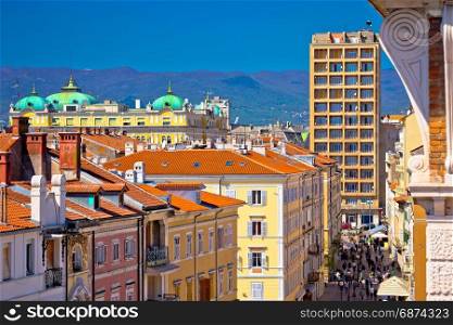 City of Rijeka main Korzo square aerial view, Kvarner bay, Croatia