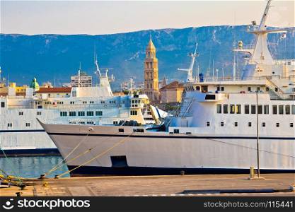 City of Split boats and landmarks view, Dalmatia region of Croatia