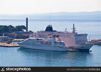 City of Split harbor aerial view, criuse ship destination in Croatia