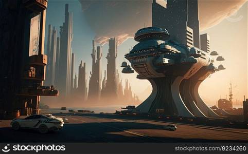City of the future, abstract technology futuristic concept. AI generated. Urban architecture illustration of modernity.. City of the future, abstract technology futuristic concept. AI generated.