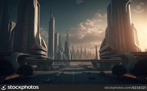 City of the future, abstract technology futuristic concept. AI generated. Urban architecture illustration of modernity.. City of the future, abstract technology futuristic concept. AI generated.