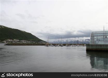 City of Tromso, Norway, View of mountains, buildings, churches and fjords