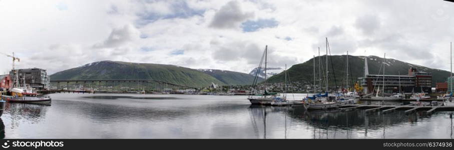 City of Tromso, Norway, View of mountains, buildings, churches and fjords