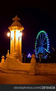 City of valencia night bridge Puente del Mar streetlights and ferry wheel