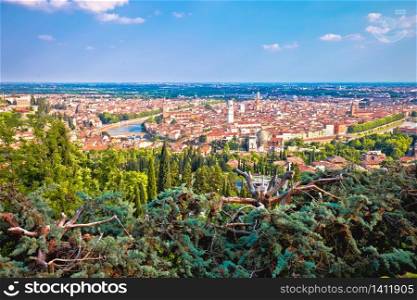 City of Verona old center and Adige river panoramic view from hill, Veneto region of Italy