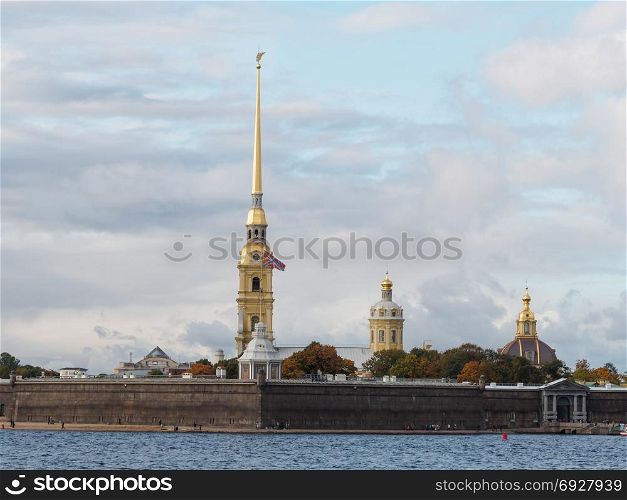 City panorama of the Peter and Paul Fortress and the Cathedral
