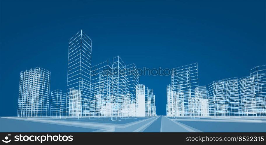 City project 3d rendering. City project. 3d rendering render image building scene. City project 3d rendering