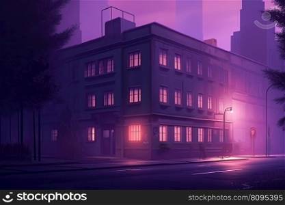 City purple night. Architecture urban city. Generate Ai. City purple night. Generate Ai