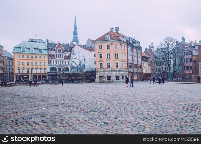 City Riga, Latvia. Old town, city center, peoples and architecture. Streets and nature. Travel photo 2019. 21. February.