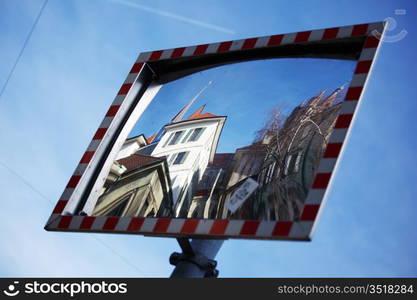 city road mirrow in blue sky