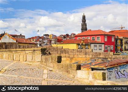 city roofs and tower of Clerigos Church, Porto, Portugal