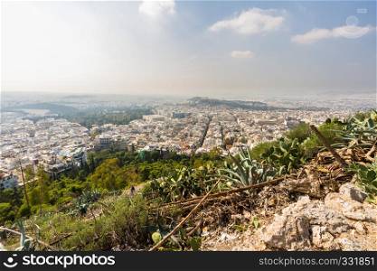 City scape of Athens in Greece including the Parthenon on the Acropolis.