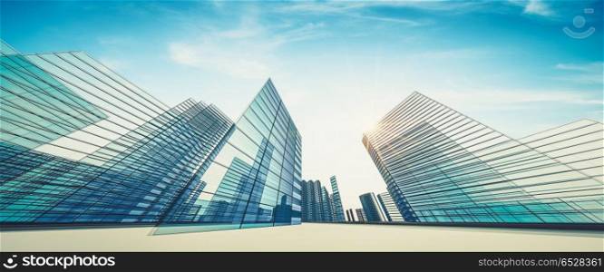 City scene downtown abstract architecture. 3d rendering. City scene 3d rendering. City scene 3d rendering