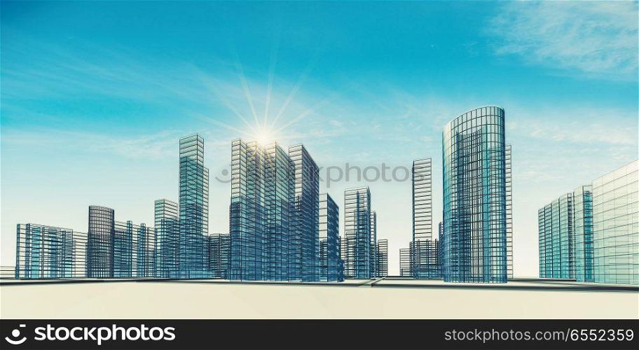 City scene downtown abstract architecture. 3d rendering. City scene 3d rendering. City scene 3d rendering