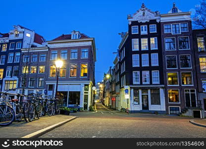 City scenic from Amsterdam in the Netherlands at sunset